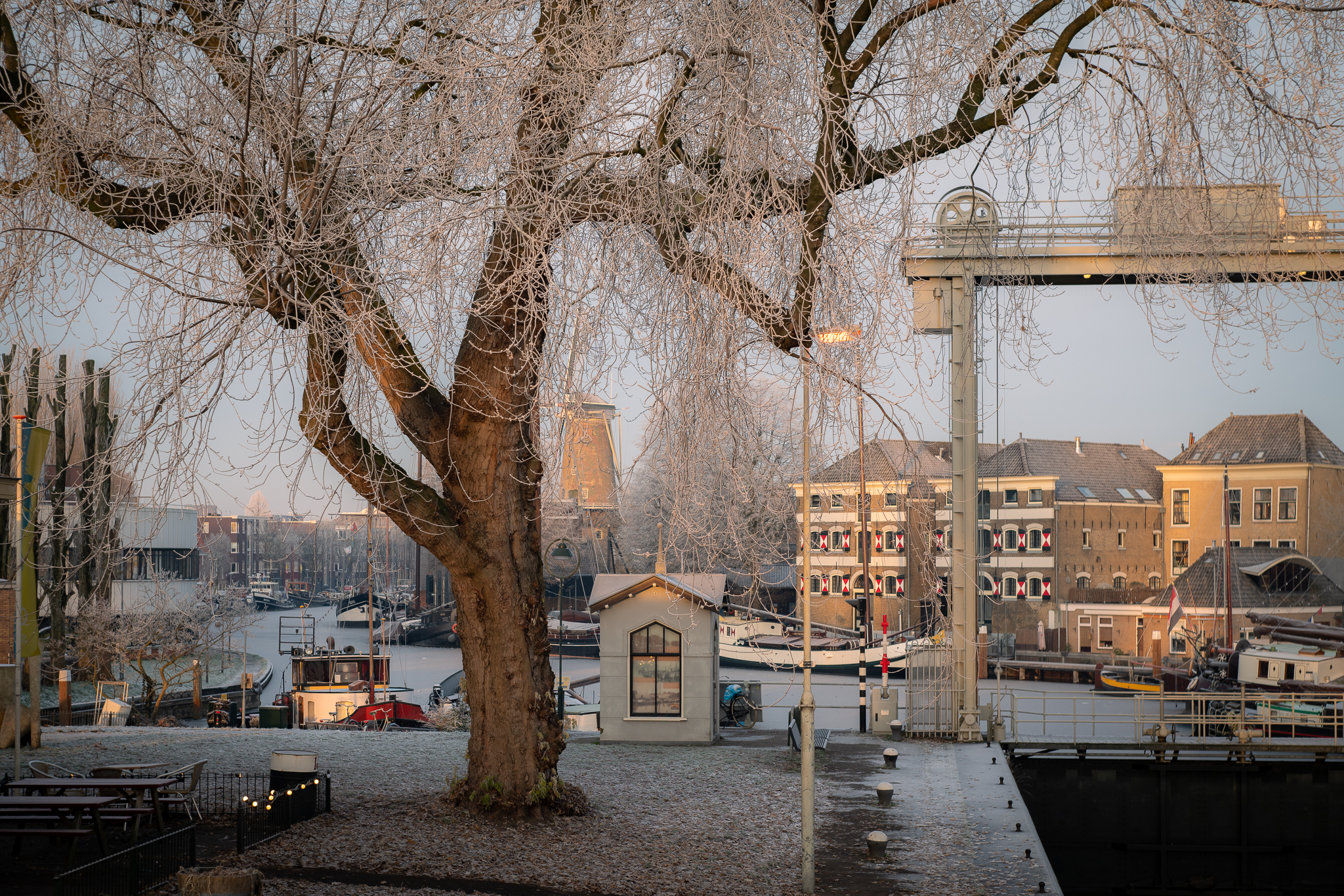 Museumhaven Gouda - Park bij het IJsselhuis in de winter, foto: Peter Groeneboom